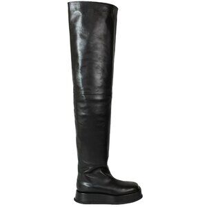 GIA BORGHINI x RHW Above the Knee Flat Boots in Black Faux Leather